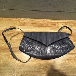 Vintage Genuine Eel Skin Designer Clutch/Shoulder Handbag Gray Removable Strap